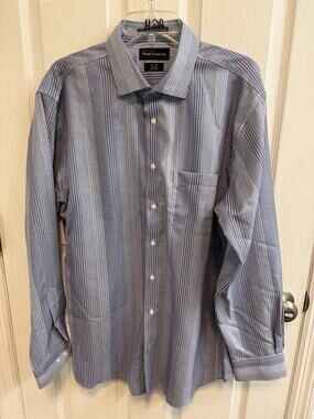 Paul Frederick 17 1/2 X 35 Slim Fit Men’s Button Shirt Blue White Two Ply Cotton